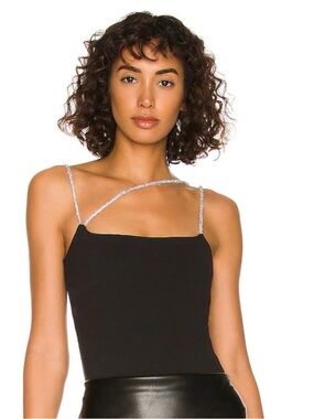 Lovers + Friends Black Square Neck Tank with Rhinestone Straps
